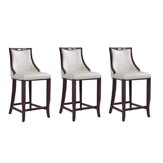 Manhattan Comfort - Emperor Faux Leather Bar Stool with Beech Wood Legs in Pearl White and Walnut - Set of 3 - 3-BS008-PW veiw 1