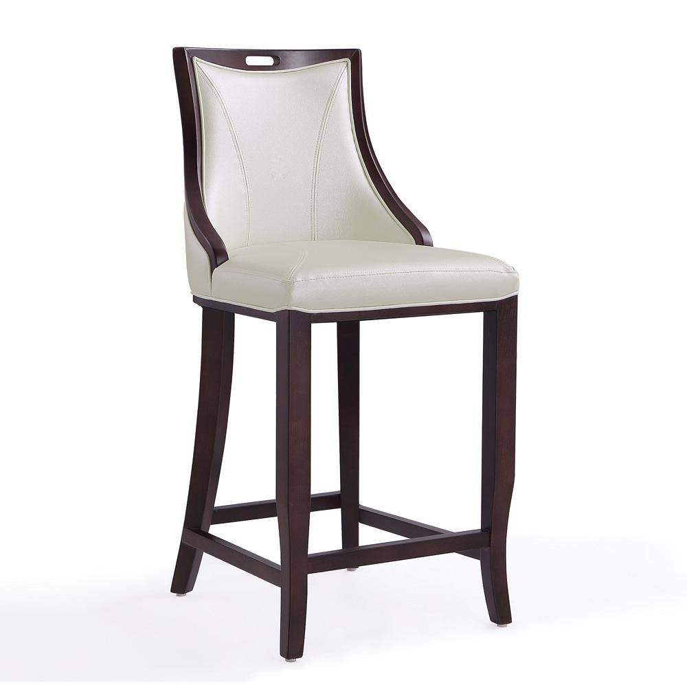 Manhattan Comfort - Emperor Faux Leather Bar Stool with Beech Wood Legs in Pearl White and Walnut - Set of 3 - 3-BS008-PW veiw 3
