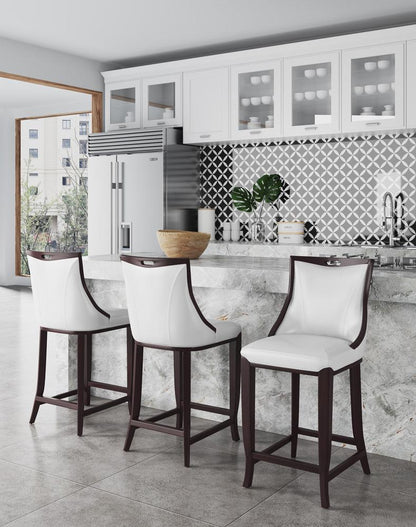 Manhattan Comfort - Emperor Faux Leather Bar Stool with Beech Wood Legs in Pearl White and Walnut - Set of 3 - 3-BS008-PW veiw 7