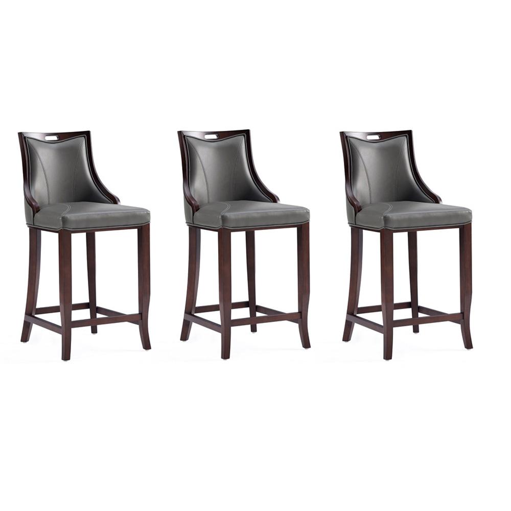 Manhattan Comfort - Emperor Faux Leather Bar Stool with Beech Wood Legs in Pebble Grey - Set of 3 - 3-BS008-PE veiw 1