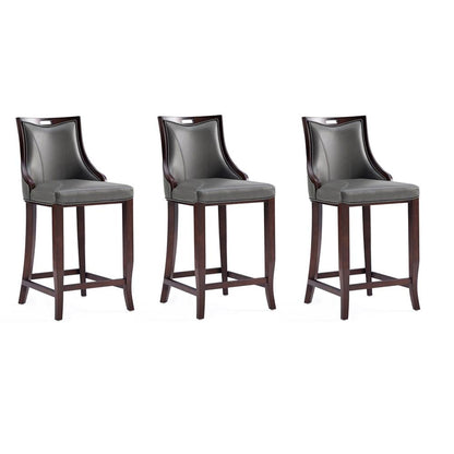 Manhattan Comfort - Emperor Faux Leather Bar Stool with Beech Wood Legs in Pebble Grey - Set of 3 - 3-BS008-PE veiw 1