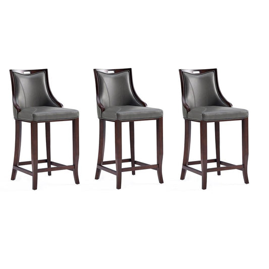 Manhattan Comfort - Emperor Faux Leather Bar Stool with Beech Wood Legs in Pebble Grey - Set of 3 - 3-BS008-PE veiw 1