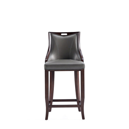 Manhattan Comfort - Emperor Faux Leather Bar Stool with Beech Wood Legs in Pebble Grey - Set of 3 - 3-BS008-PE veiw 2