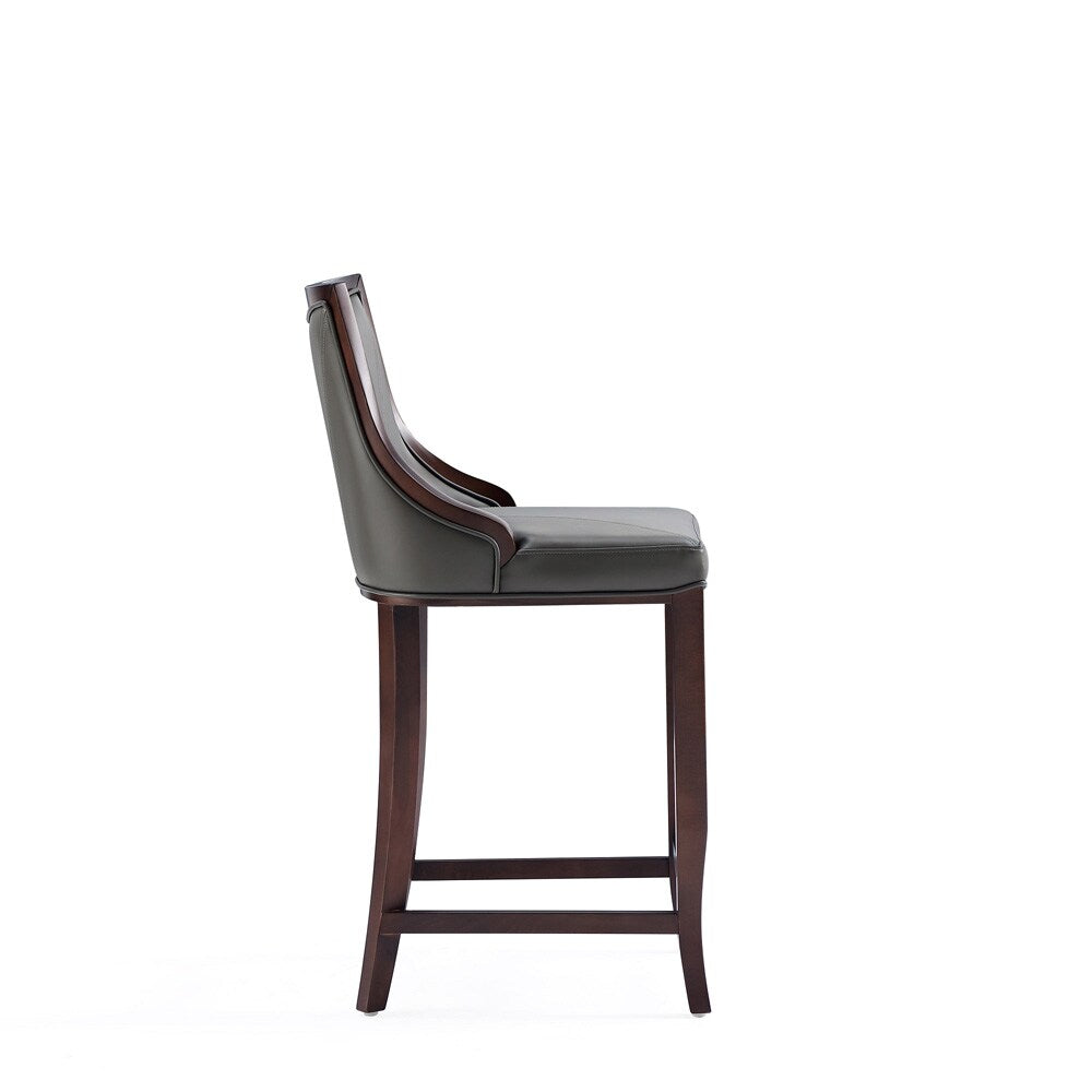 Manhattan Comfort - Emperor Faux Leather Bar Stool with Beech Wood Legs in Pebble Grey - Set of 3 - 3-BS008-PE veiw 5