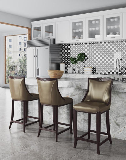 Manhattan Comfort - Emperor Faux Leather Barstool with Beech Wood Legs in Bronze and Walnut - BS008-BZ veiw 6