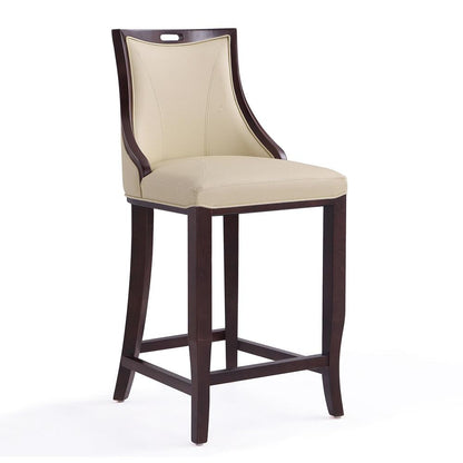 Manhattan Comfort - Emperor Faux Leather Barstool with Beech Wood Legs in Cream and Walnut - BS008-CR veiw 1