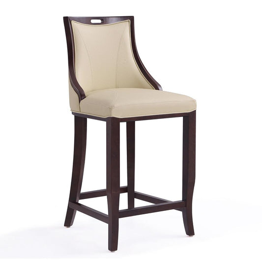 Manhattan Comfort - Emperor Faux Leather Barstool with Beech Wood Legs in Cream and Walnut - BS008-CR veiw 1