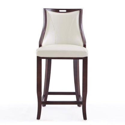 Manhattan Comfort - Emperor Faux Leather Barstool with Beech Wood Legs in Pearl White and Walnut - BS008-PW veiw 2