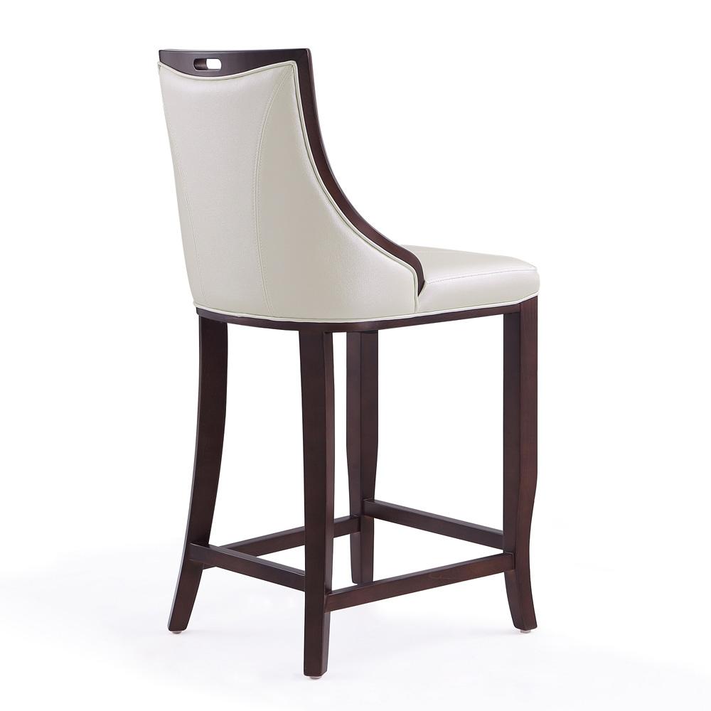 Manhattan Comfort - Emperor Faux Leather Barstool with Beech Wood Legs in Pearl White and Walnut - BS008-PW veiw 3