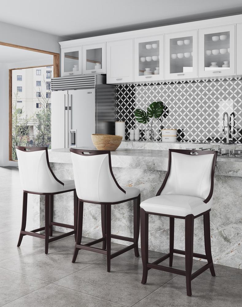 Manhattan Comfort - Emperor Faux Leather Barstool with Beech Wood Legs in Pearl White and Walnut - BS008-PW veiw 6
