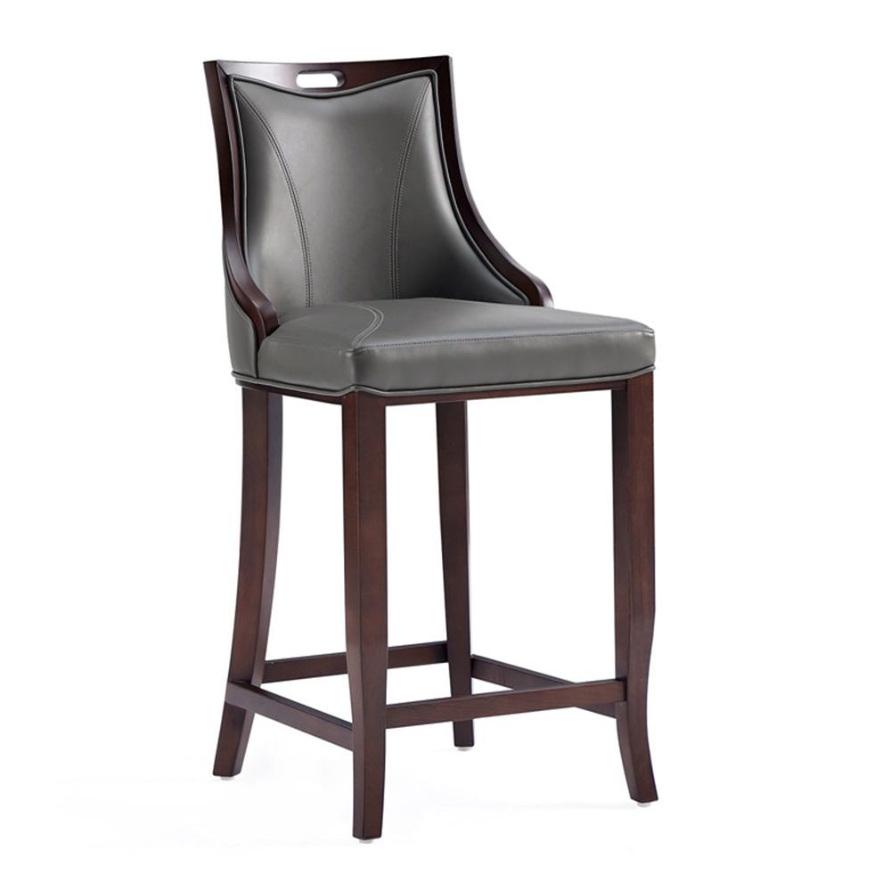 Manhattan Comfort - Emperor Faux Leather Barstool with Beech Wood Legs in Pebble Grey - BS008-PE veiw 1