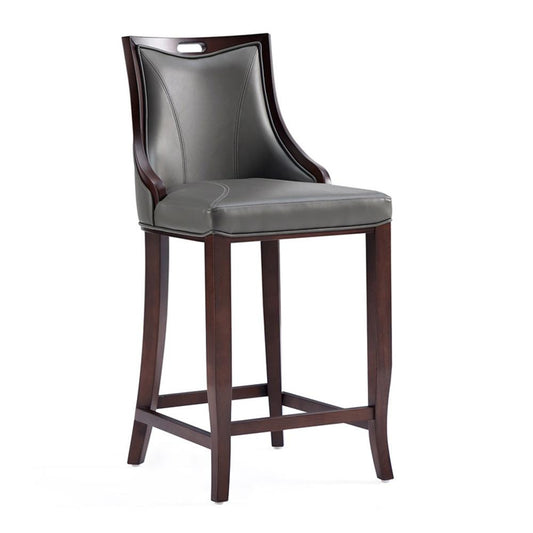 Manhattan Comfort - Emperor Faux Leather Barstool with Beech Wood Legs in Pebble Grey - BS008-PE veiw 1