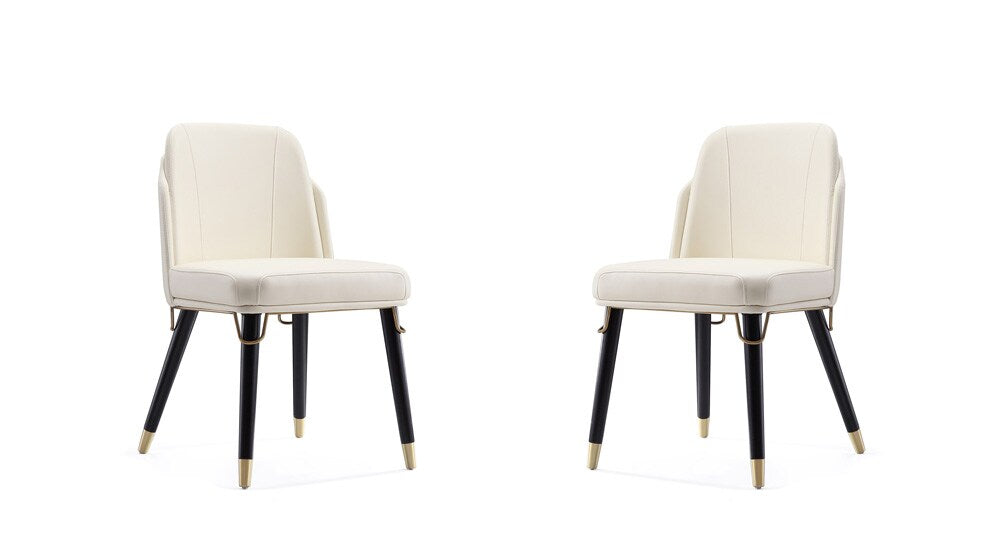 Manhattan Comfort - Estelle Faux Leather Dining Chair with Wood Legs in Cream and Black - Set of 2 - 2-DC042-CR veiw 1