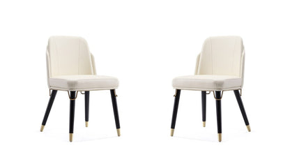 Manhattan Comfort - Estelle Faux Leather Dining Chair with Wood Legs in Cream and Black - Set of 2 - 2-DC042-CR veiw 1