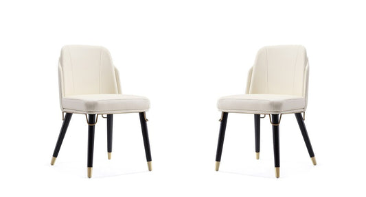 Manhattan Comfort - Estelle Faux Leather Dining Chair with Wood Legs in Cream and Black - Set of 2 - 2-DC042-CR veiw 1