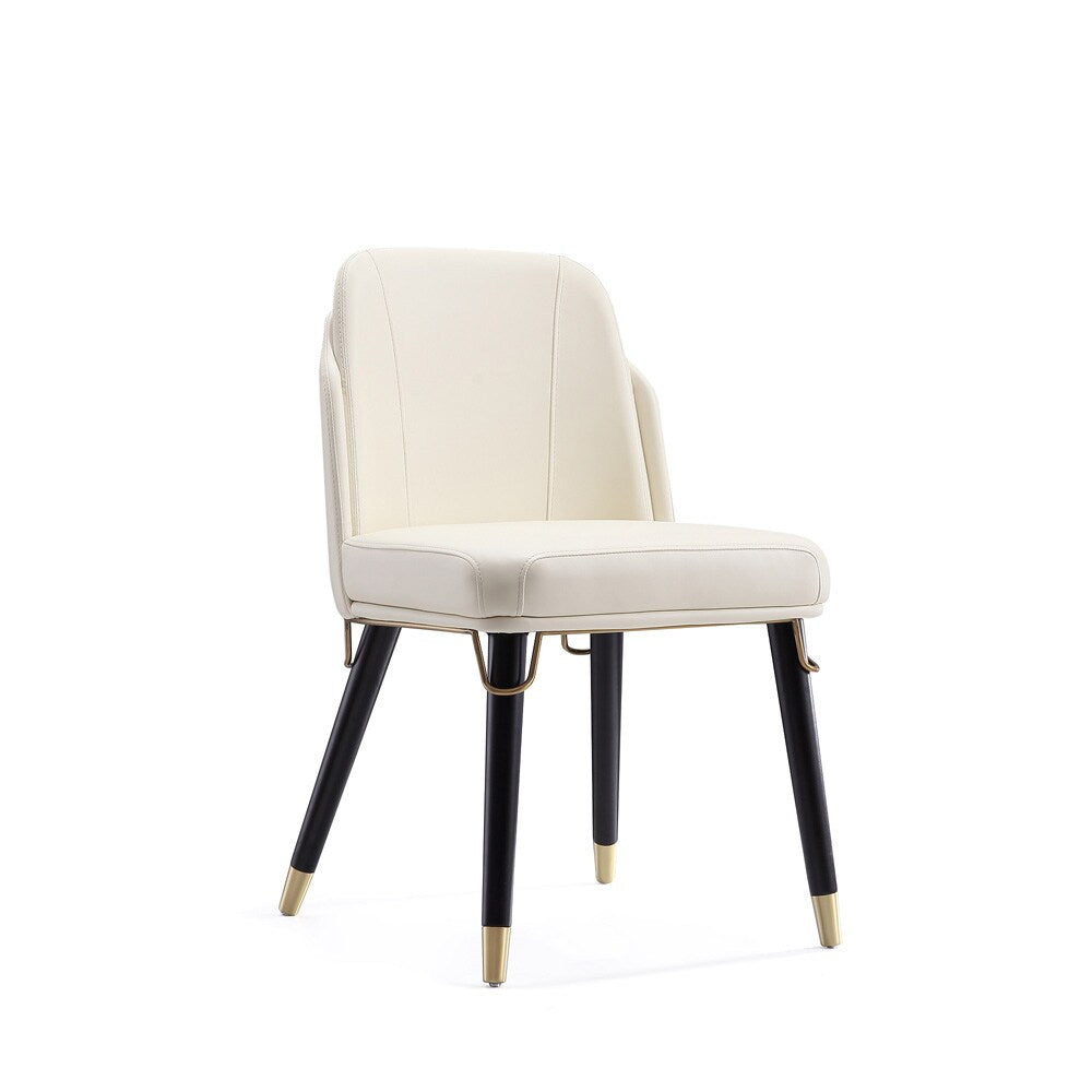 Manhattan Comfort - Estelle Faux Leather Dining Chair with Wood Legs in Cream and Black - Set of 2 - 2-DC042-CR veiw 3