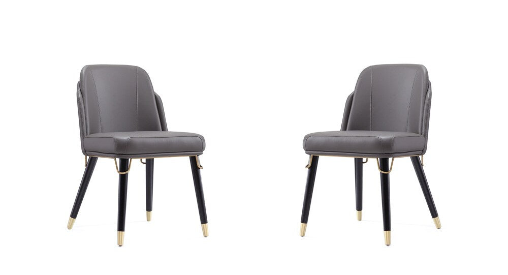 Manhattan Comfort - Estelle Faux Leather Dining Chair with Wood Legs in Pebble and Black - Set of 2 - 2-DC042-PE veiw 1