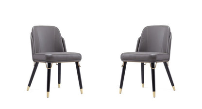Manhattan Comfort - Estelle Faux Leather Dining Chair with Wood Legs in Pebble and Black - Set of 2 - 2-DC042-PE veiw 1