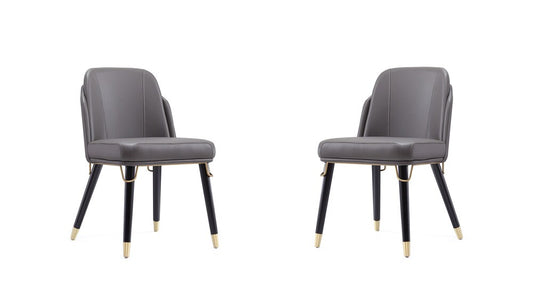 Manhattan Comfort - Estelle Faux Leather Dining Chair with Wood Legs in Pebble and Black - Set of 2 - 2-DC042-PE veiw 1