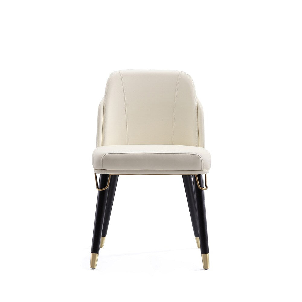 Manhattan Comfort - Estelle Faux Leather Dining Chair with Wood Legs in Cream and Black - DC042-CR veiw 2