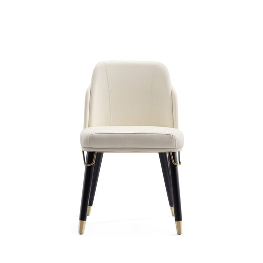 Manhattan Comfort - Estelle Faux Leather Dining Chair with Wood Legs in Cream and Black - DC042-CR veiw 2