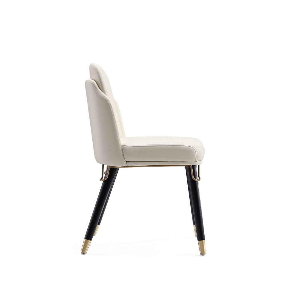 Manhattan Comfort - Estelle Faux Leather Dining Chair with Wood Legs in Cream and Black - DC042-CR veiw 3