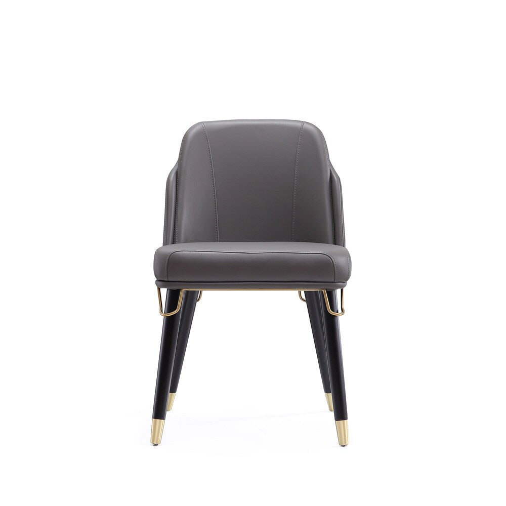 Manhattan Comfort - Estelle Faux Leather Dining Chair with Wood Legs in Pebble and Black - DC042-PE veiw 2