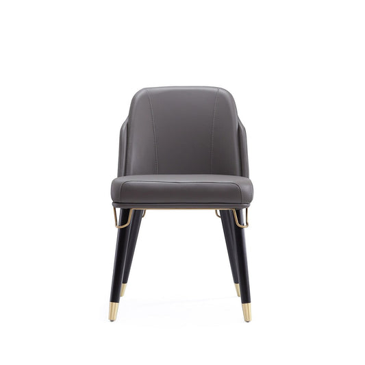 Manhattan Comfort - Estelle Faux Leather Dining Chair with Wood Legs in Pebble and Black - DC042-PE veiw 2