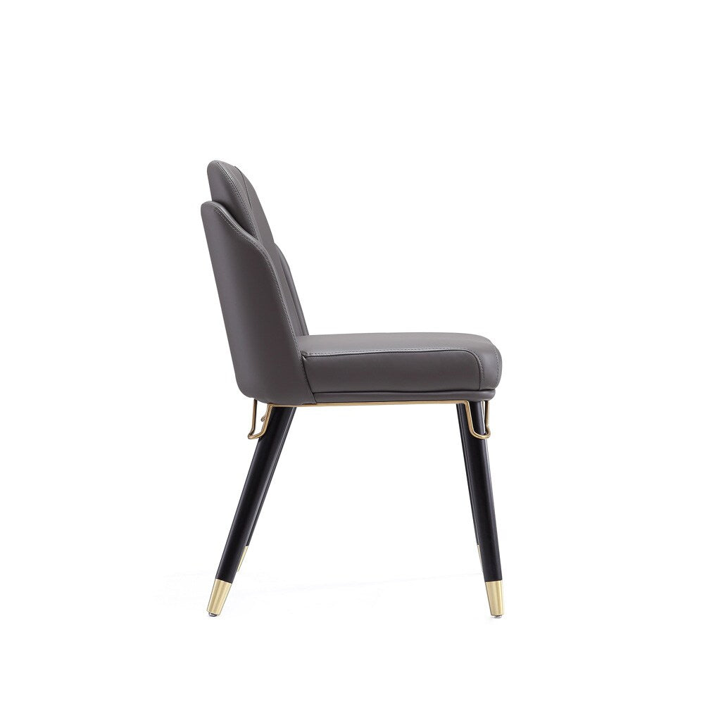 Manhattan Comfort - Estelle Faux Leather Dining Chair with Wood Legs in Pebble and Black - DC042-PE veiw 3