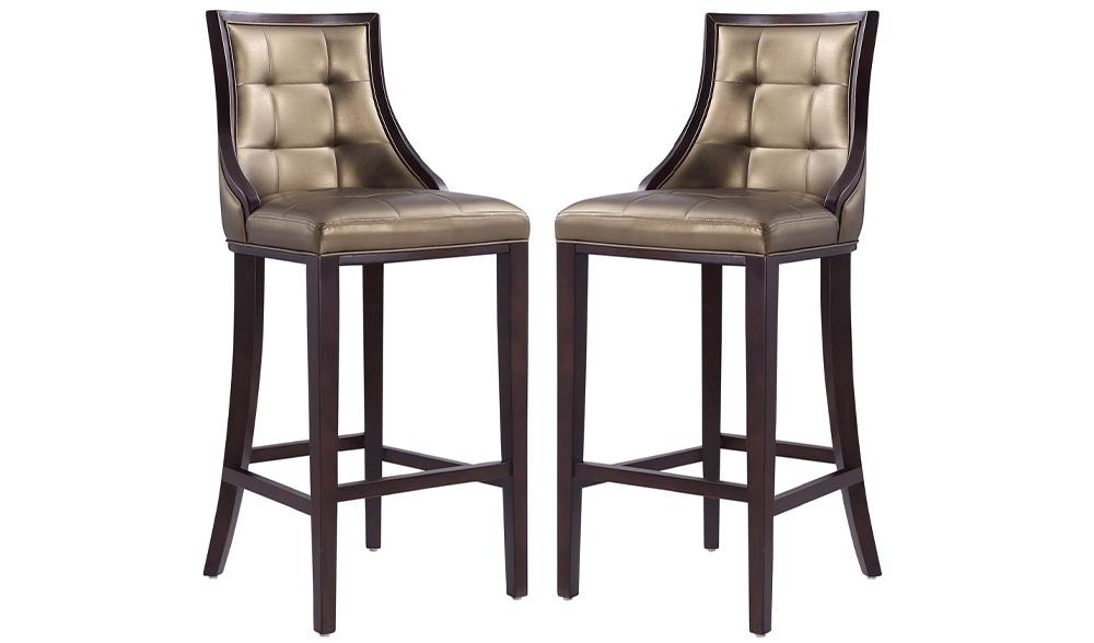 Manhattan Comfort - Fifth Avenue Faux Leather Bar Stool with Beech Wood Legs in Bronze and Walnut - Set of 2 - 2-BS007-BZ veiw 1