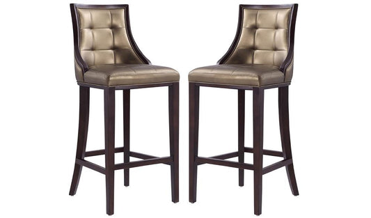 Manhattan Comfort - Fifth Avenue Faux Leather Bar Stool with Beech Wood Legs in Bronze and Walnut - Set of 2 - 2-BS007-BZ veiw 1