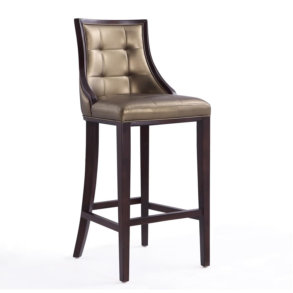 Manhattan Comfort - Fifth Avenue Faux Leather Bar Stool with Beech Wood Legs in Bronze and Walnut - Set of 2 - 2-BS007-BZ veiw 3