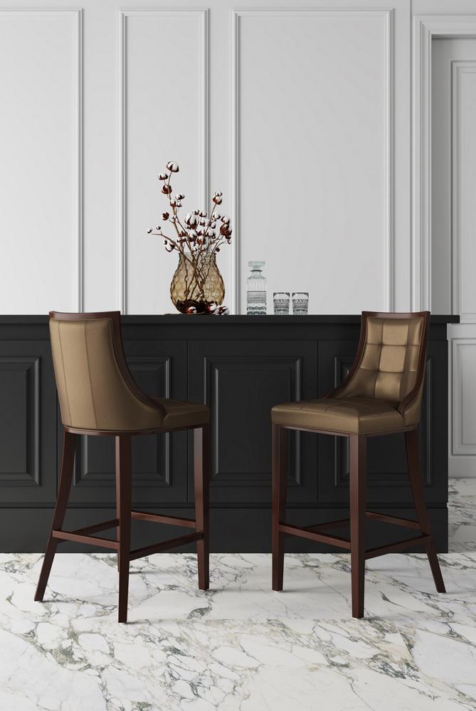 Manhattan Comfort - Fifth Avenue Faux Leather Bar Stool with Beech Wood Legs in Bronze and Walnut - Set of 2 - 2-BS007-BZ veiw 7