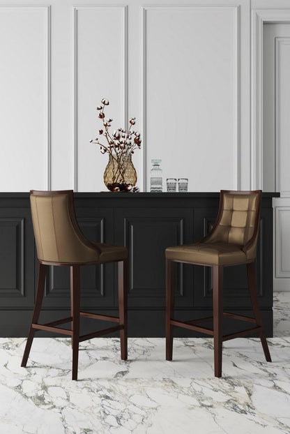 Manhattan Comfort - Fifth Avenue Faux Leather Bar Stool with Beech Wood Legs in Bronze and Walnut - Set of 2 - 2-BS007-BZ veiw 7