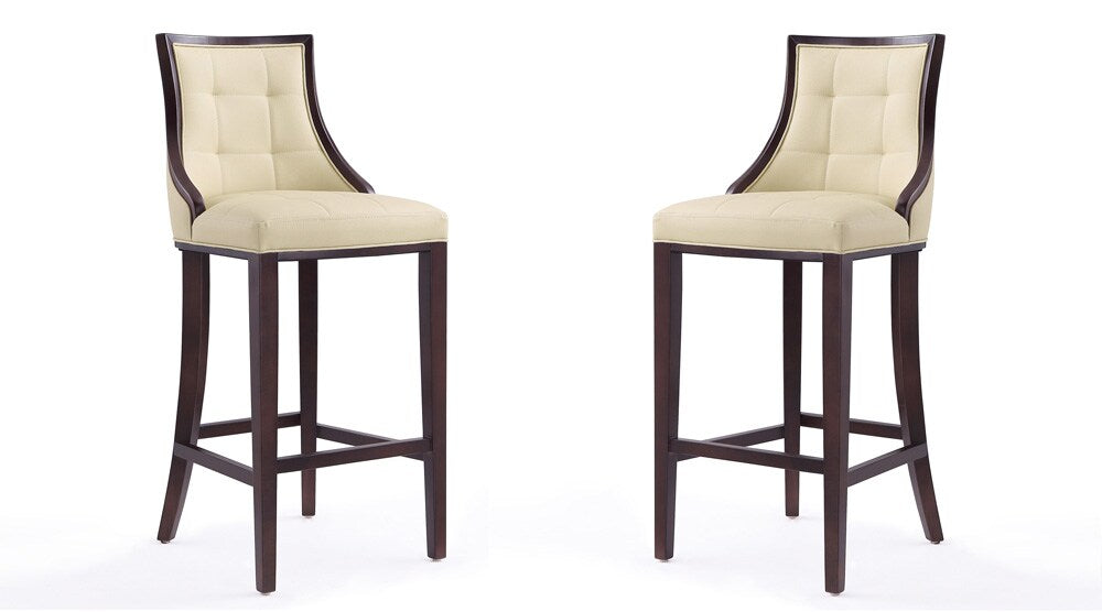 Manhattan Comfort - Fifth Avenue Faux Leather Bar Stool with Beech Wood Legs in Cream and Walnut - Set of 2 - 2-BS007-CR veiw 1