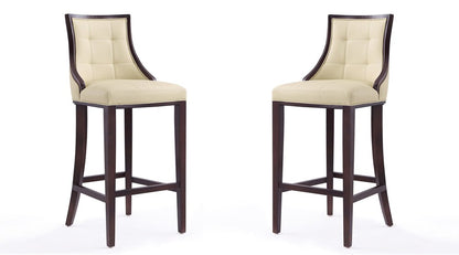 Manhattan Comfort - Fifth Avenue Faux Leather Bar Stool with Beech Wood Legs in Cream and Walnut - Set of 2 - 2-BS007-CR veiw 1