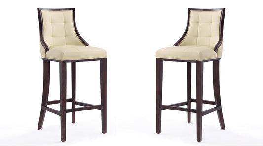 Manhattan Comfort - Fifth Avenue Faux Leather Bar Stool with Beech Wood Legs in Cream and Walnut - Set of 2 - 2-BS007-CR veiw 1