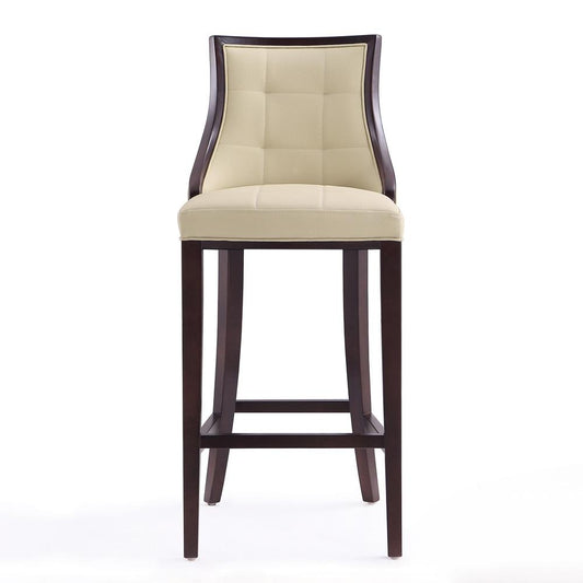 Manhattan Comfort - Fifth Avenue Faux Leather Bar Stool with Beech Wood Legs in Cream and Walnut - Set of 2 - 2-BS007-CR veiw 2