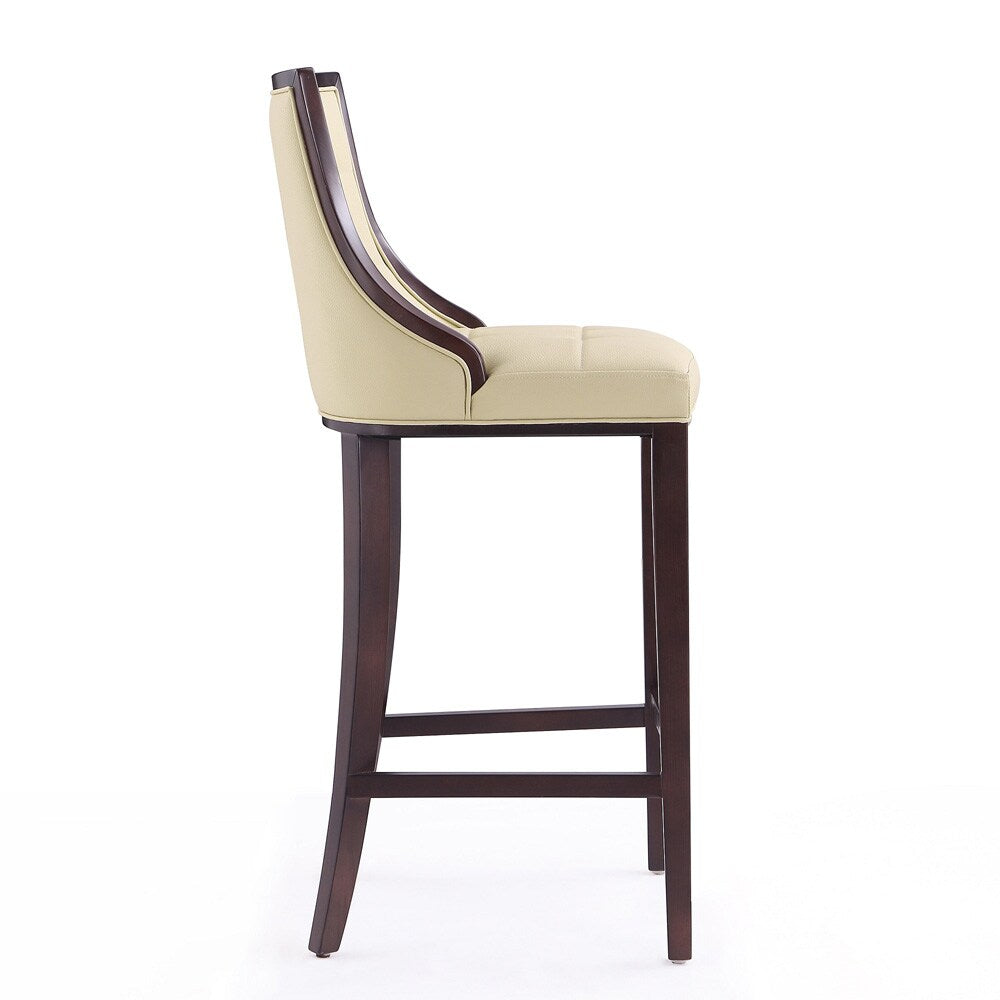 Manhattan Comfort - Fifth Avenue Faux Leather Bar Stool with Beech Wood Legs in Cream and Walnut - Set of 2 - 2-BS007-CR veiw 5