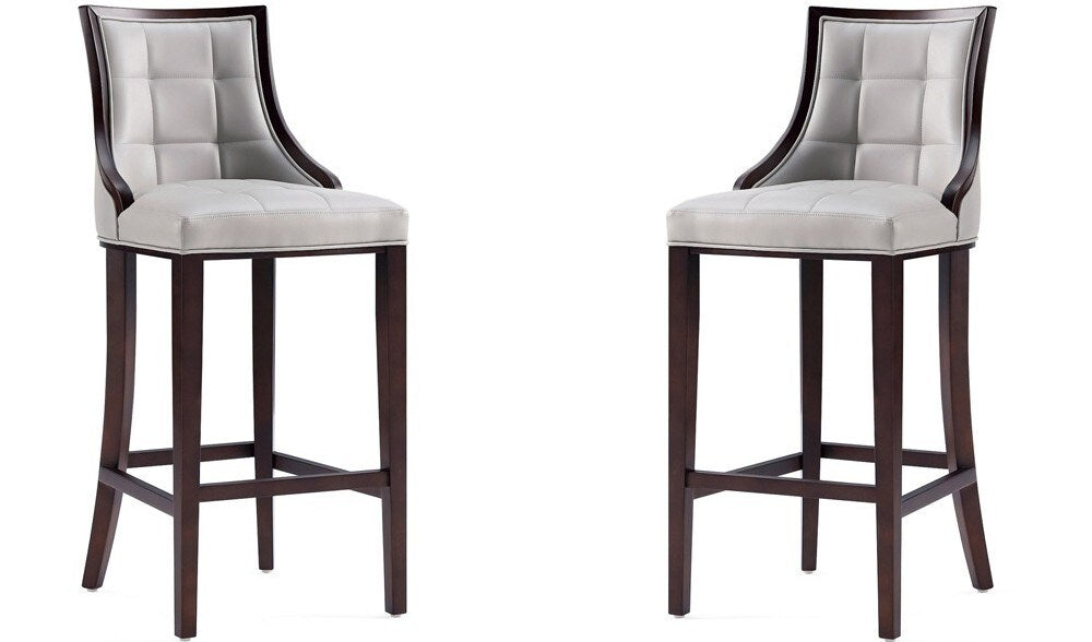 Manhattan Comfort - Fifth Avenue Faux Leather Bar Stool with Beech Wood Legs in Light Grey - Set of 2 - 2-BS007-LG veiw 1
