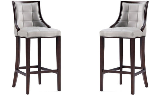 Manhattan Comfort - Fifth Avenue Faux Leather Bar Stool with Beech Wood Legs in Light Grey - Set of 2 - 2-BS007-LG veiw 1