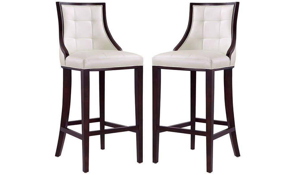 Manhattan Comfort - Fifth Avenue Faux Leather Bar Stool with Beech Wood Legs in Pearl White and Walnut - Set of 2 - 2-BS007-PW veiw 1