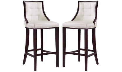 Manhattan Comfort - Fifth Avenue Faux Leather Bar Stool with Beech Wood Legs in Pearl White and Walnut - Set of 2 - 2-BS007-PW veiw 1