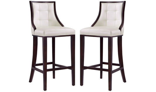 Manhattan Comfort - Fifth Avenue Faux Leather Bar Stool with Beech Wood Legs in Pearl White and Walnut - Set of 2 - 2-BS007-PW veiw 1