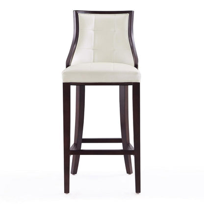 Manhattan Comfort - Fifth Avenue Faux Leather Bar Stool with Beech Wood Legs in Pearl White and Walnut - Set of 2 - 2-BS007-PW veiw 2