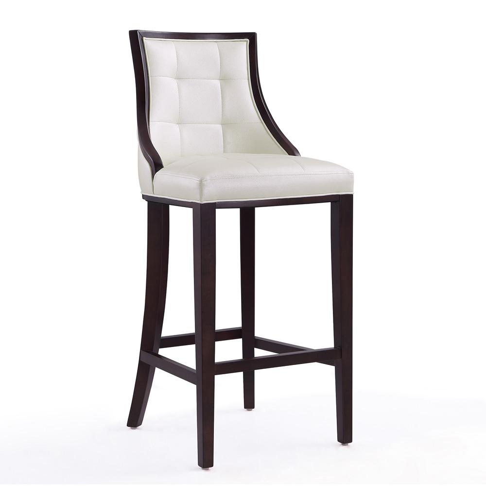 Manhattan Comfort - Fifth Avenue Faux Leather Bar Stool with Beech Wood Legs in Pearl White and Walnut - Set of 2 - 2-BS007-PW veiw 3