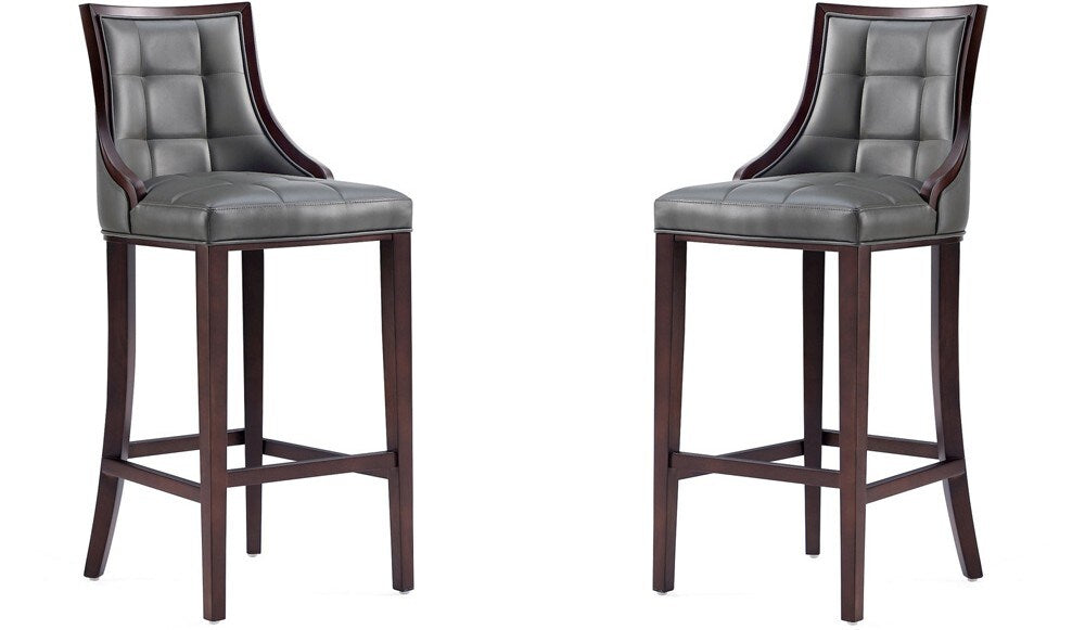 Manhattan Comfort - Fifth Avenue Faux Leather Bar Stool with Beech Wood Legs in Pebble Grey - Set of 2 - 2-BS007-PE veiw 1