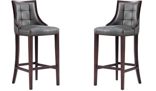 Manhattan Comfort - Fifth Avenue Faux Leather Bar Stool with Beech Wood Legs in Pebble Grey - Set of 2 - 2-BS007-PE veiw 1
