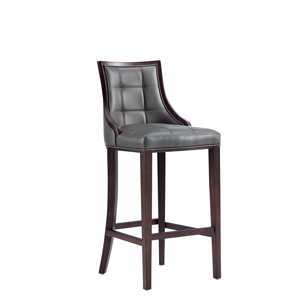 Manhattan Comfort - Fifth Avenue Faux Leather Bar Stool with Beech Wood Legs in Pebble Grey - Set of 2 - 2-BS007-PE veiw 3