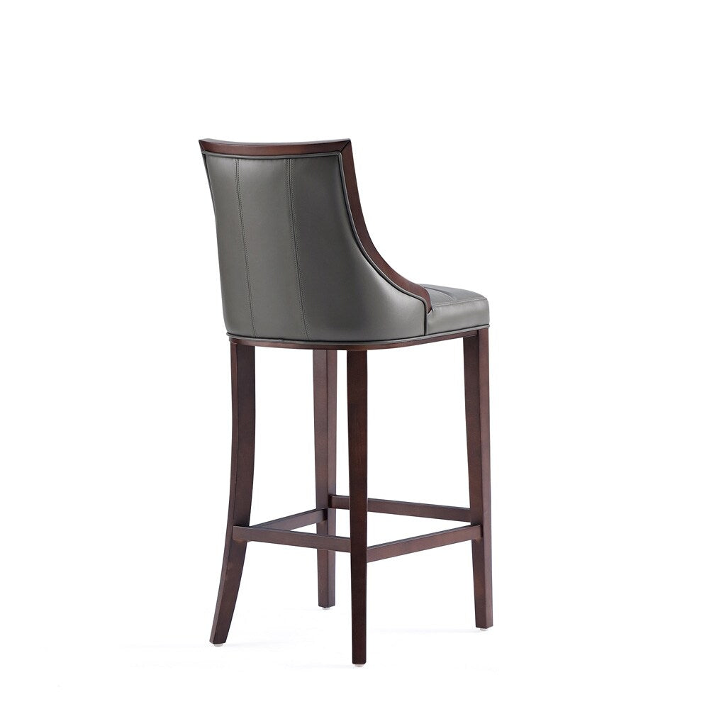 Manhattan Comfort - Fifth Avenue Faux Leather Bar Stool with Beech Wood Legs in Pebble Grey - Set of 2 - 2-BS007-PE veiw 4